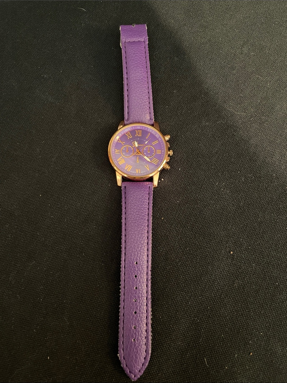 Geneva Platinum Purple Leather-Style Strap Watch with Gold Case New Battery